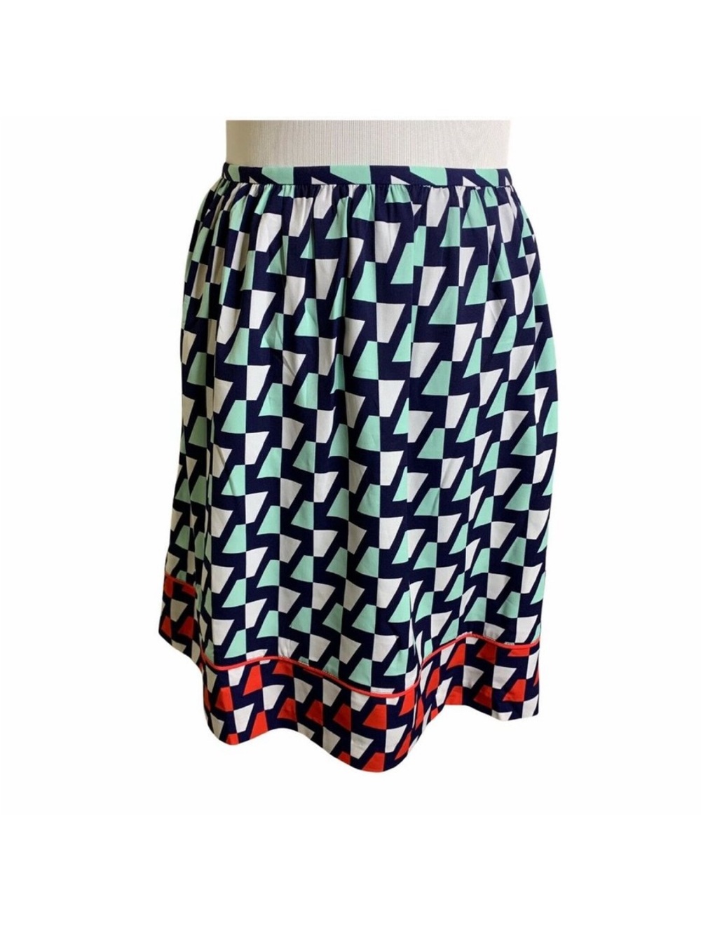 Tommy Hilfiger Navy, Mint, White & Red/Orange Geometric A-Line Skirt